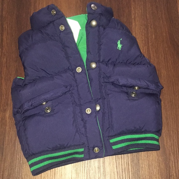Ralph Lauren Reversible Snap Puffer Vest Navy & Green NEW